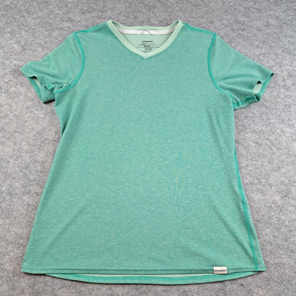 Patagonia Capilene 2 Shirt Womens Large Green Lightweight Polartec Outdoor Tee